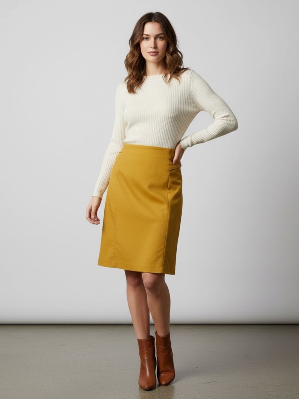 Express Mustard Classic Straight Lined Midi Skirt Size 8 - NWT